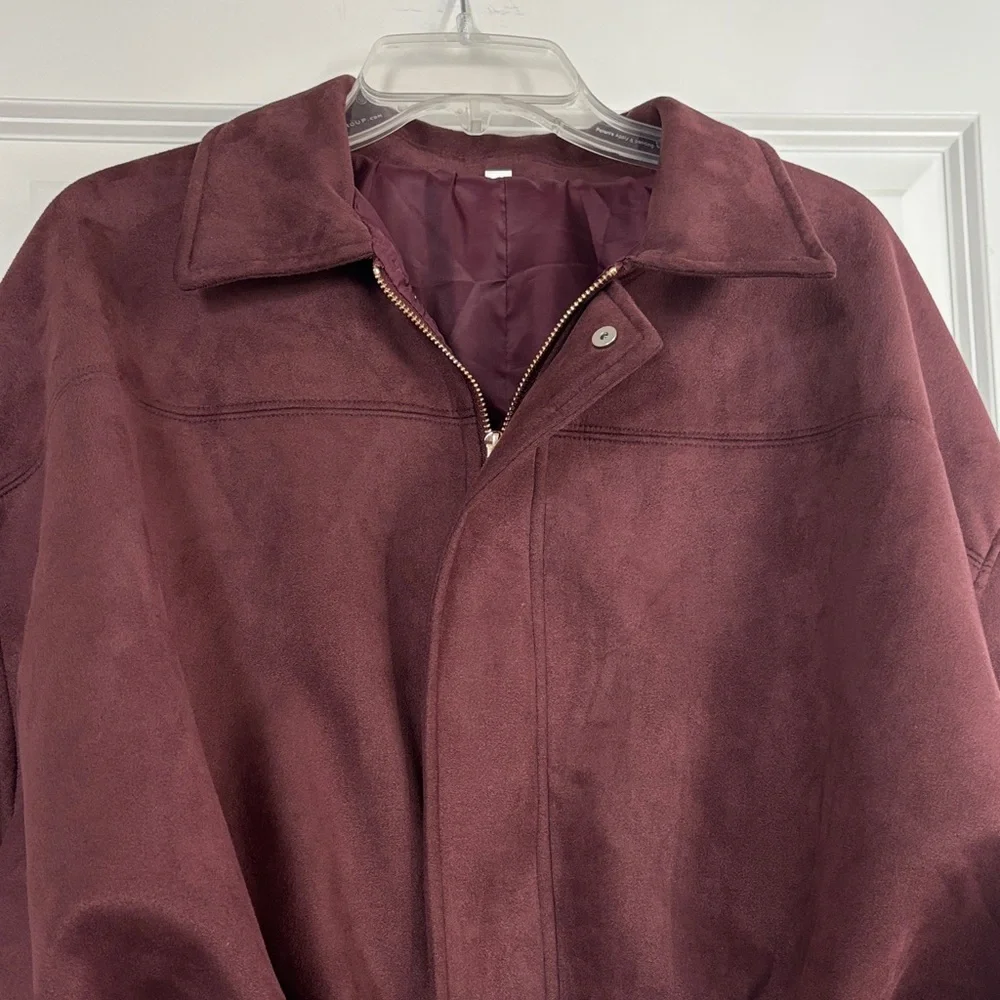 Women's Burgundy Zip-Front Jacket - Picture 2 of 5